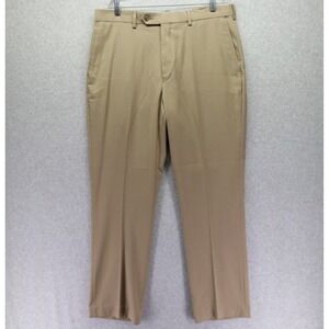 Roundtree‎ & Yorke Pants Mens 34x32 TravelSmart Dress Suit Formal Flat Front Tan